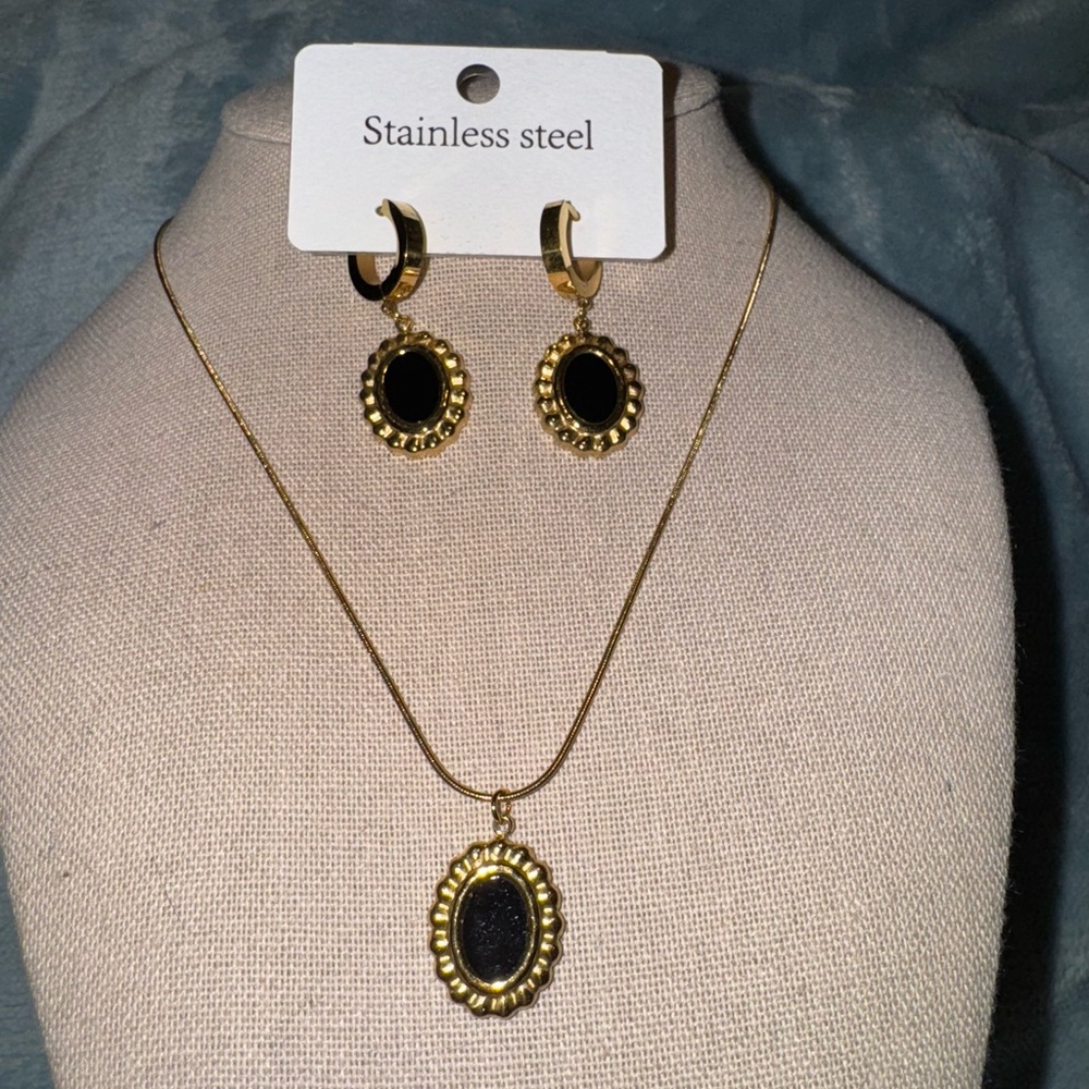 Gold Plated Stainless Steel With Black Enamel Charm, Necklace or Earrings